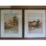 A pair of Leopold Rivers (1852-1905) watercolour paintings of dwellings in countryside scenes.