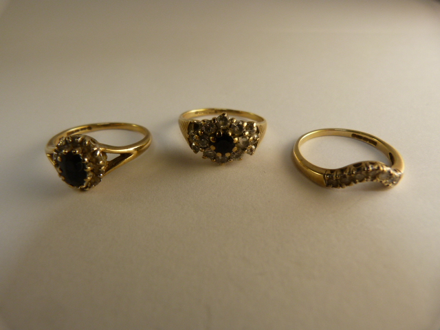 Three 9ct yellow gold CZ set rings Size J - L Total weight 5.9g - Image 2 of 2