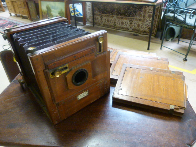 Meagher mahogany wetplate tailboard camera, 8 x 8inch. All bolts appear to be present. comes with