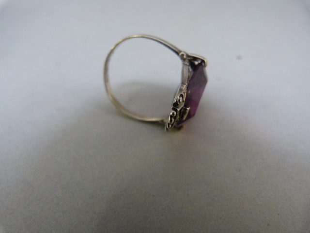 Vintage silver (marks rubbed away) Paste amethyst and marcasite ring UK - M USA 6 Gross weight 4.6g - Bild 4 aus 4