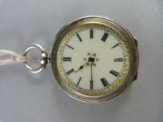 Hallmarked silver pocket watch with key attached, the enamelled dial chapter in Roman Numerals