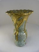 Chinese Celadon 'cracked glaze' vase with Gold drips to rim and stamp to base