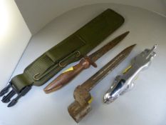 WW2 Bayonet and wooden handled dagger along with a Jaguar - Leaping cat Hood Ornament