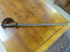 Straight bladed possibly middle eastern sword with copper and brass handle grip