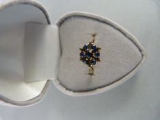 9ct Yellow Gold sapphire starburst cluster ring centre stone approx 3.1mm in diameter with 6