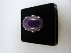 Silver Amethyst ring - The oval cabachon stone measures approx 18.7mm x 13mm Size UK - P USA -m 7.