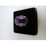 Silver Amethyst ring - The oval cabachon stone measures approx 18.7mm x 13mm Size UK - P USA -m 7.
