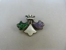 Suffragette 'Fleur-de-Lyre' enamel brooch (enamel damaged). Silver birmingham 1909 hallmark with