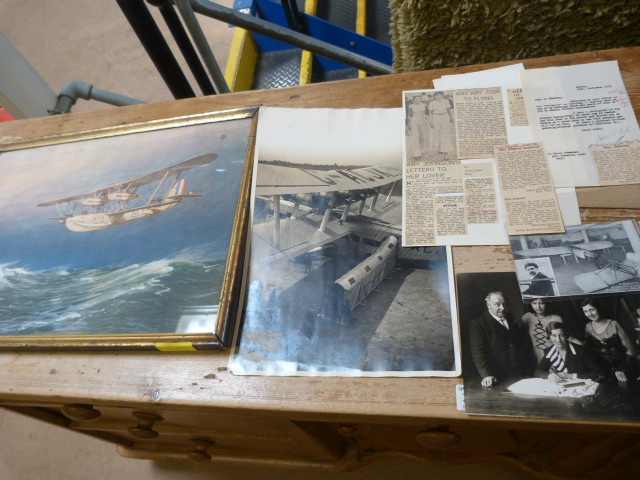 Aeronautical print of a WW1 fighter jet 'Short "singapore" 1927 and two photographs of early