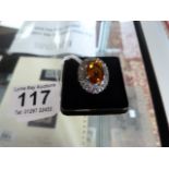 Vintage unmarked silver Paste 'Sherry' Citrine and marcasite ring UK - O USA - 7 gross weight 6g