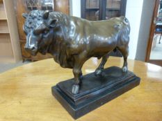 Bronze bull on Marble Plinth signed Debut total width and height is 28cm x 51cm