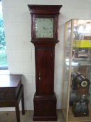 Wooden cased grandmother clock, with handpainted dial 'Saunham'