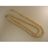 Freshwater cultured pearl necklace 35" long approx 10.2mm pearls with 9ct clasp