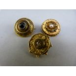 Three small victorian brooches set in yellow metal (unmarked gold?) 1 approx 17.3 diameter central