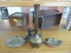 Brass Ashtray stamped Depose to base depicting a pheasant, along with one other of a nude female