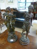 After? Auguste Moreau two bronze spelter figures 'Harmonie' and another of a regal lady - stamped to