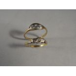 Two three stone diamond illustion set rings - 1 in 18ct Gold and 1 in 9ct gold - Weight approx 3 g