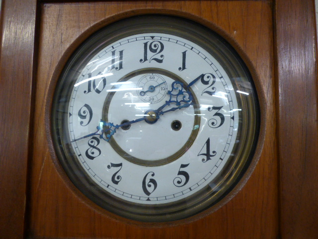 Antique wall clock possibly American (weights and pendulum in office). Approx 95cm H - Image 2 of 3