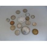 Quantity of coins to include a sixpence and a hallmarked silver locket etc