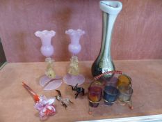 Quantity of various glassware to include a mid century shot glass holder