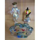 Murano glass fish ornament, Murano Glass clown and a French glass Murano style figure of a soldier