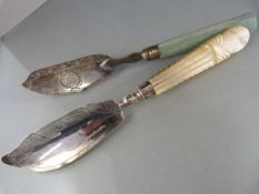 Mother of Pearl handled silver fish knife and one other. One hallmarked Birmingham.