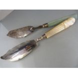 Mother of Pearl handled silver fish knife and one other. One hallmarked Birmingham.