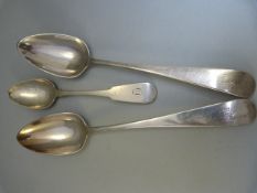 Pair of Hallmarked Silver Edinburgh serving spoons by James Orr 1804 and one other Edinburgh