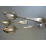 Pair of Hallmarked Silver Edinburgh serving spoons by James Orr 1804 and one other Edinburgh