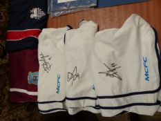 Five pairs of signed Football shorts. Four Manchester City FC and one Preston North End FC