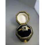 18ct Gold Art Deco style ring with Square Emerald and diamond surround