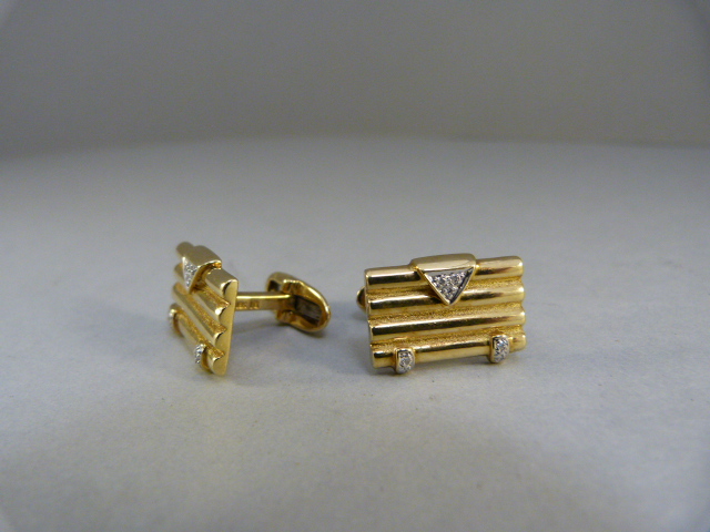 18ct gold rectangular cufflinks with embedded diamonds