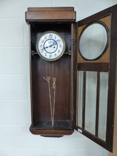 Antique wall clock possibly American (weights and pendulum in office). Approx 95cm H - Image 3 of 3