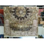 Green Silk Handwoven rug with medallion design