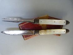 George III folding fruit knife and matching fruit fork with silver blades and mother of pearl