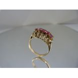 14k Ruby and CZ Ring - Five ruby stones surrounded by small CZ stones UK - N1/2 USA - 6.75 Approx