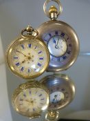 A Continental Silver (925) Cased Half Hunter Pocket watch, having blue enamelled Roman numerals to