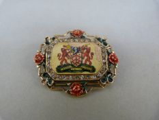 9ct Gold and enamel Gloucester City coat of Arms Brooch. Engraved at the back Mrs W Garrett Mayoress