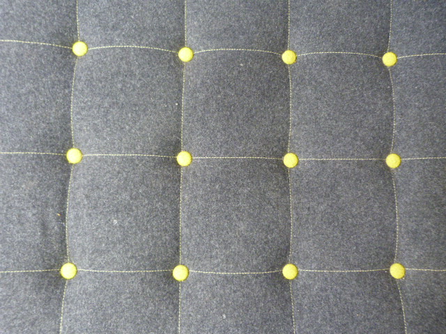 Modern modular L-shaped sofa by 'Naughtone' in grey felt with yellow buttons and chrome legs - Image 3 of 5