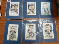 Fourteen Framed and originally signed Cardiff Blues caricatures of players (some duplicates)