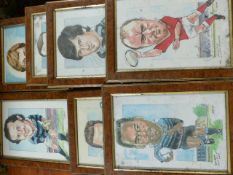 Seven signed and framed caricatures by Jeff Giggs of Rugby players including Gareth Edwards