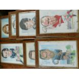 Seven signed and framed caricatures by Jeff Giggs of Rugby players including Gareth Edwards