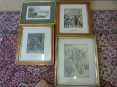 Two Lithographs of 'The street musicians' and 'the enraged musician', Pencil Sketch of a horse and a