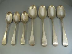 Set of Four London hallmarked silver serving spoons along with three matching desert spoons by