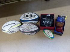 Rugby memorabilia including signed Rugby balls, glasses and signature books