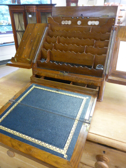 19th Century Burr Walnut stationary box with perpetual calender to top and hidden writing slope to - Image 5 of 7