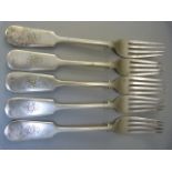 Set of five Sheffield hallmarked silver starter forks by Frank Cobb & Co Ltd 1912 Total Weight -