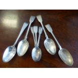 Three hallmarked silver serving spoons by Charles Boyton (II) and four other spoons. (7)