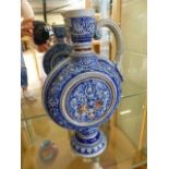 German possibly Westerwald Blue and white stoneware Moonflask of flattened globular form wiith