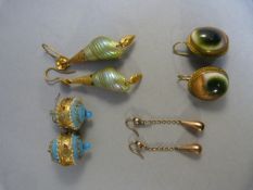 Four pairs of 19th century Earrings: (1) Turquoise Blue, Wedding Cake Murano Glass approx: 18mm in